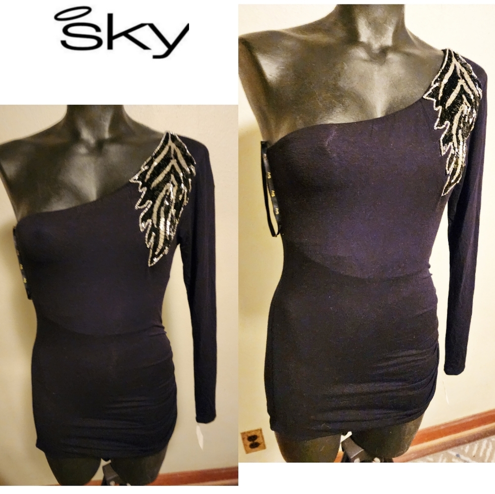 Sky one shoulder dress.   Sz Sm.  DEAL!  NEW